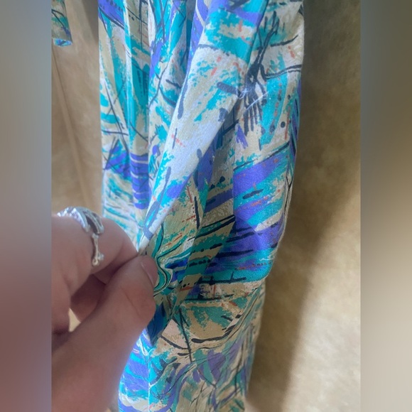 Caliche All Over Print Dress Vintage 80s 3/4 Sleeve Pockets Collared Funky - Picture 6 of 14